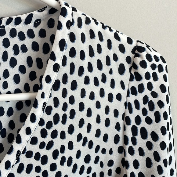 J. Crew Factory Long Sleeve Printed Blouse - White, Navy, Blue - Picture 2 of 6